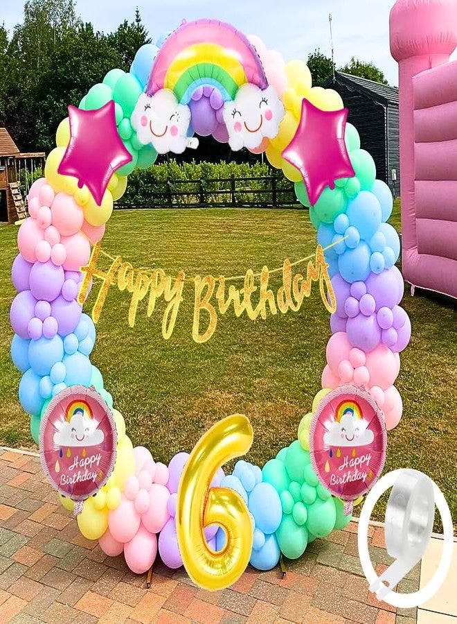 Flyloons Latex Rainbow Theme 6Th Birthday Decorations Kit Girls Boys Kids Baby Girl For 6 Year With Number Rainbow Pink Star Pink Purple Yellow Blue Green Pastel Balloons Happy Gold Banner, 58 Pcs - Image 1
